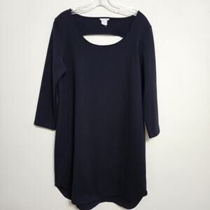 Club Monaco Stephanie Knit Dress Navy Long Sleeve Back Cut Out Size 12 Shift